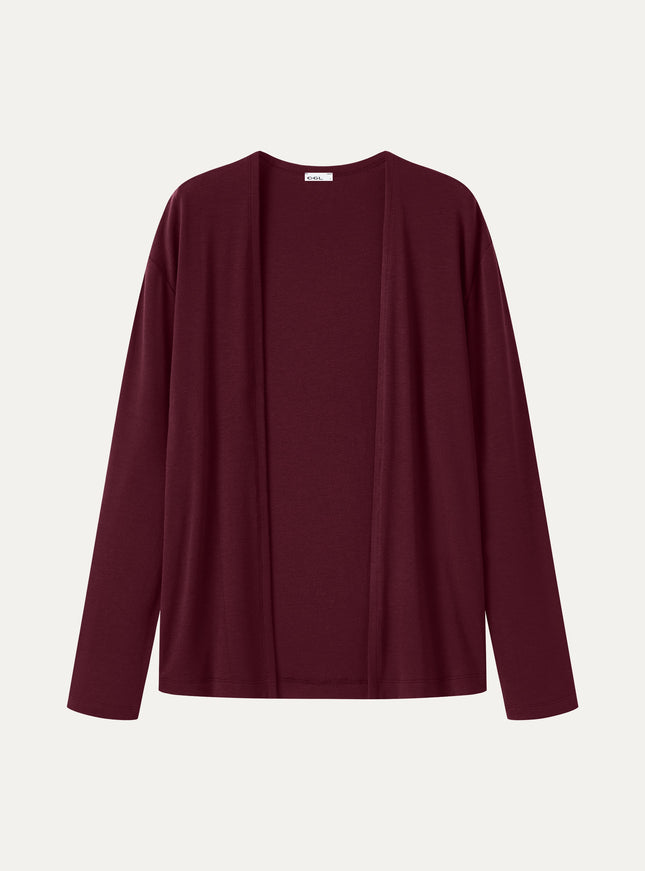 Premium Lyocell-Wool Open-Front Long Sleeve Cardigan