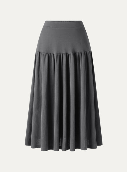 Cotton-Linen Gathered Midi Skirt with Pockets