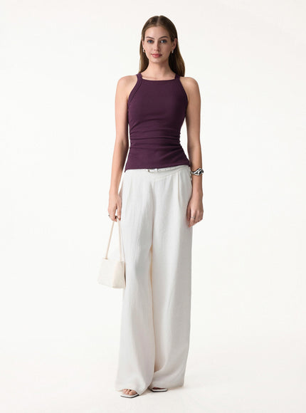 Chic Square Neck Ruched Rib Built-In Bra Tank