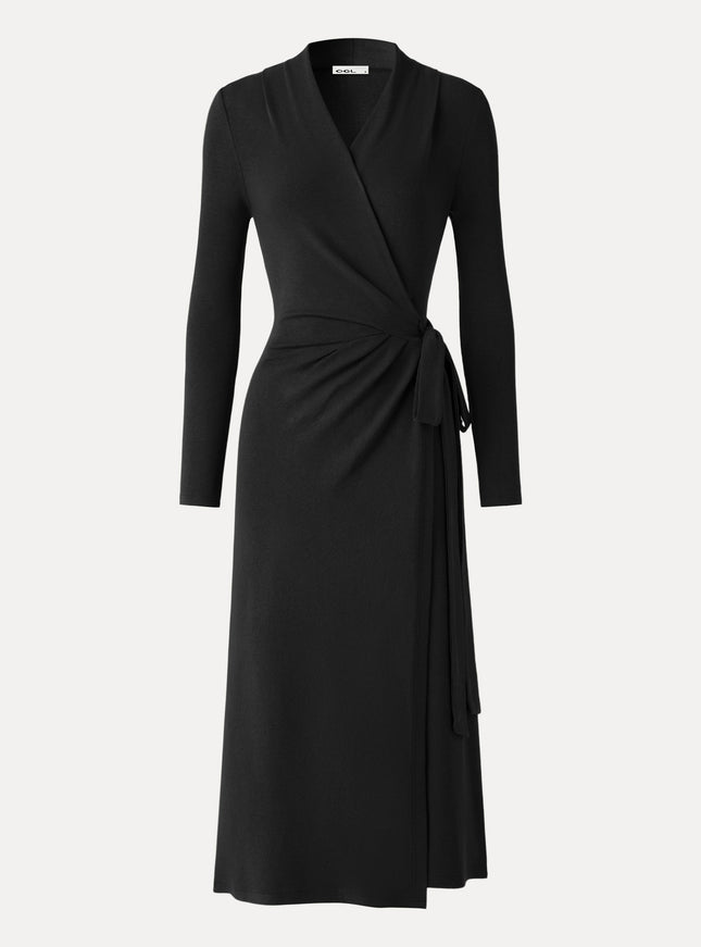 Classic Long Sleeve Midi Wrap Dress
