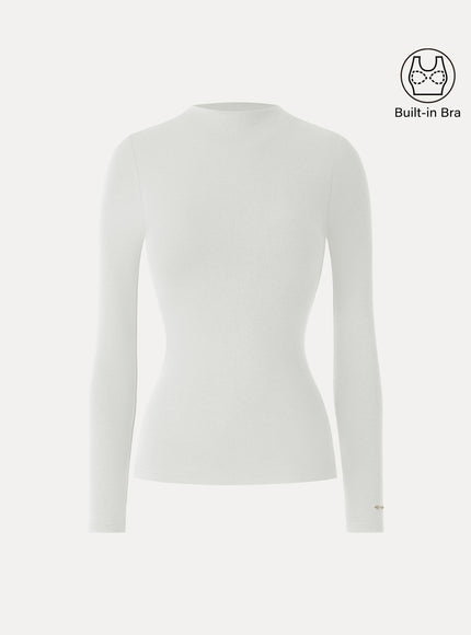 Mockneck Long Sleeve Built-In Bra Top - Forest Night