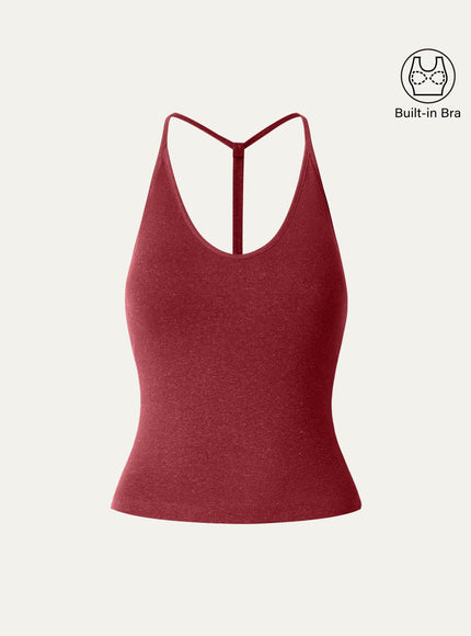 Soft Linen Luxe V-neck T-back Airy Built-In Bra Tank