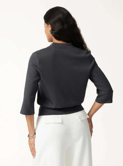 2Pcs Set V-Neck Elbow Sleeve Top & Mid Rise Straight Leg Pants with Pockets