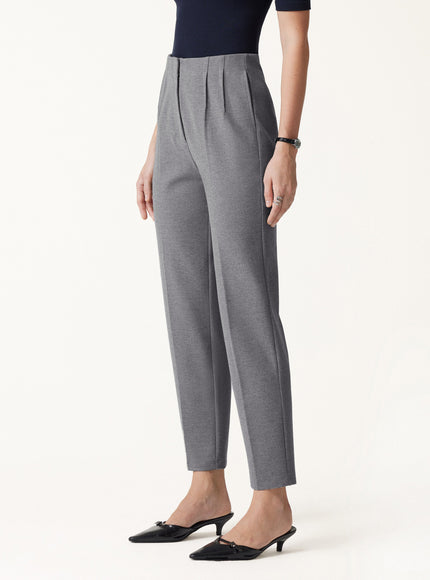 Ponte Mid-Rise Ankled Tapered Tuck Pants with Pockets