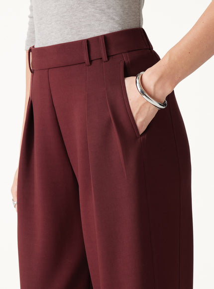 Lyocell Spacer Knit High-Rise Wide-Leg Tuck Pants with Pockets