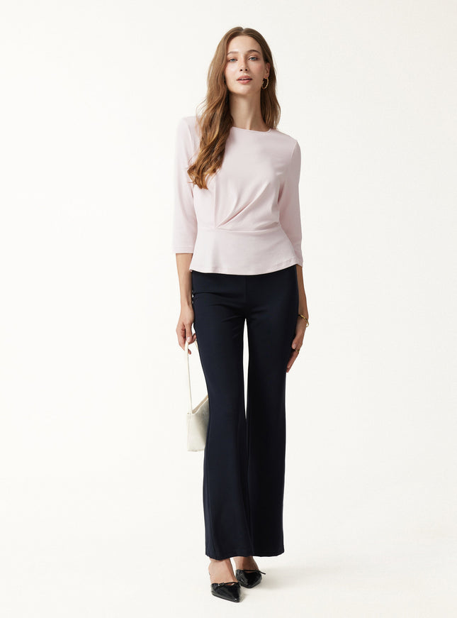 Cotton Lyocell Round Neck Tucked Top