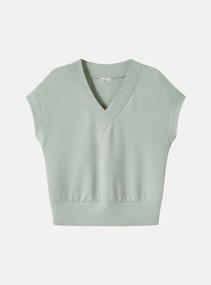 Lyocell Spacer Knit V-Neck Banded Hem Top