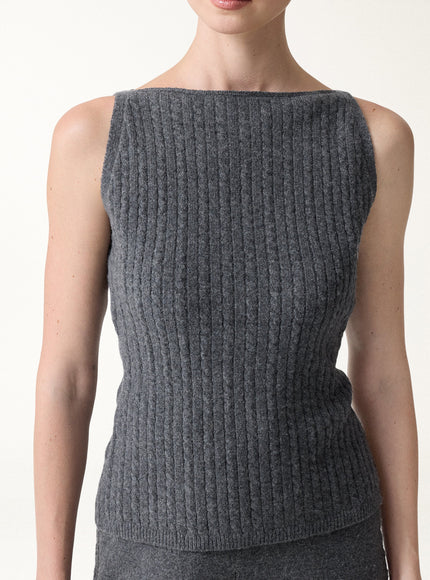 Merino-Blend Sleeveless Cable-Knit Sweater Tank