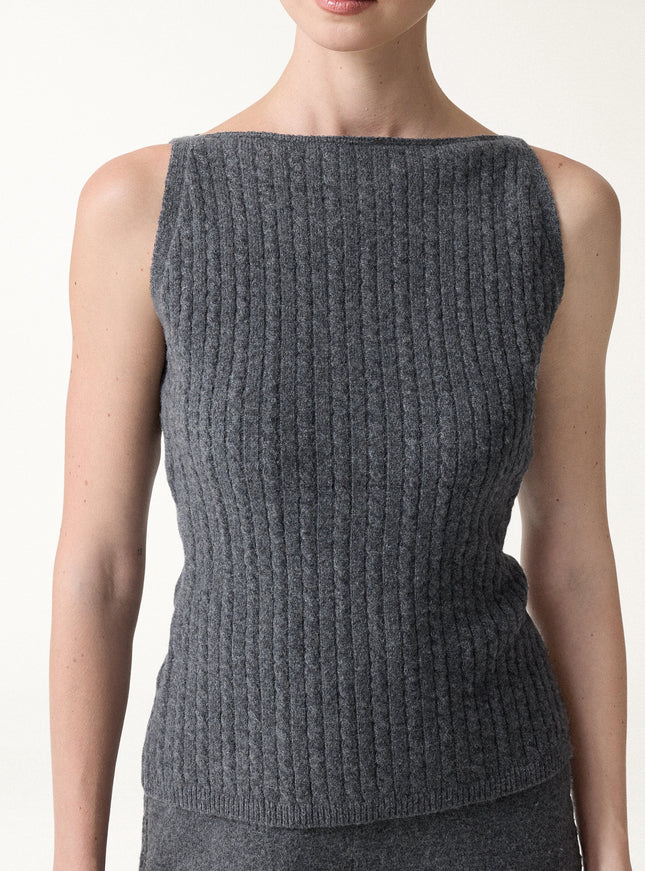 Merino-Blend Sleeveless Cable-Knit Sweater Tank