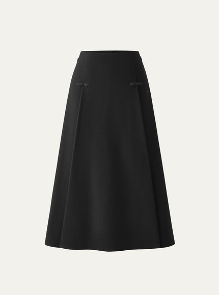 Wool-like Frog Button A-Line Midi Skirt Limited Edition