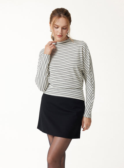 Stripe Mock Neck Batwing Sleeve Top