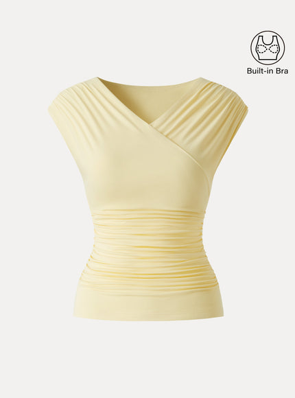 Surplice V-Neck Ruching Built-In Bra Top