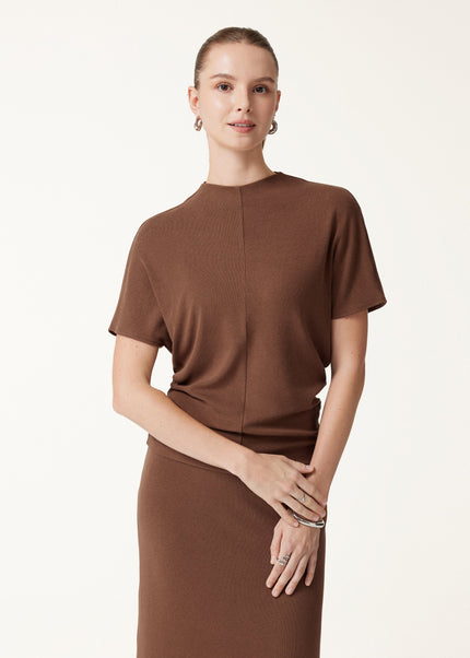 Mock Neck Cap Sleeve Seamed Top