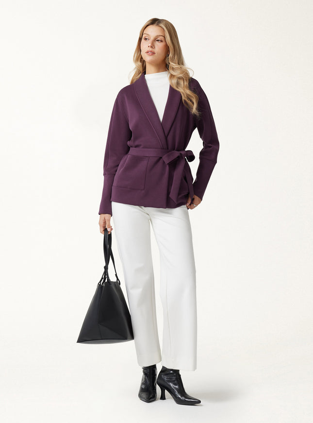 Modal Stretch Fleece Lapel Long Sleeve Belted Coat with Pockets