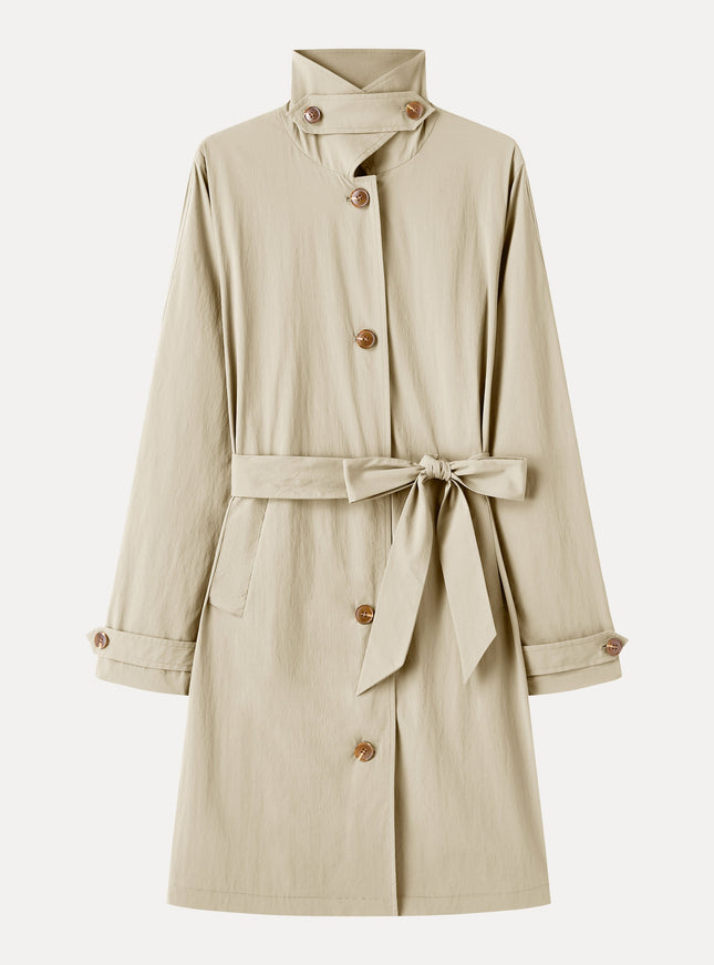 Lightweight Water-Repellent Notched Collar Trench Coat with Pockets