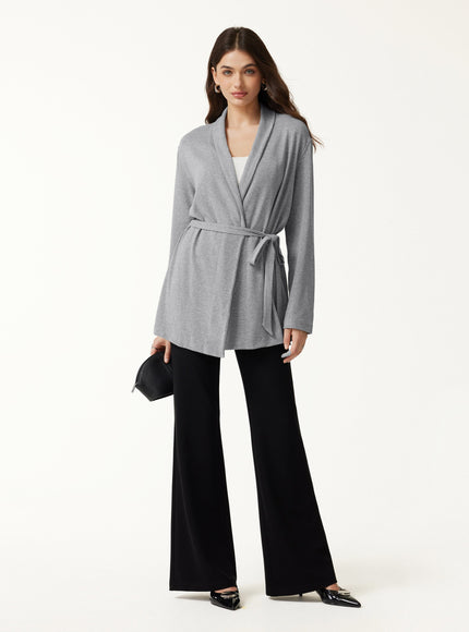 Lapel Long Sleeve Belted Cardigan