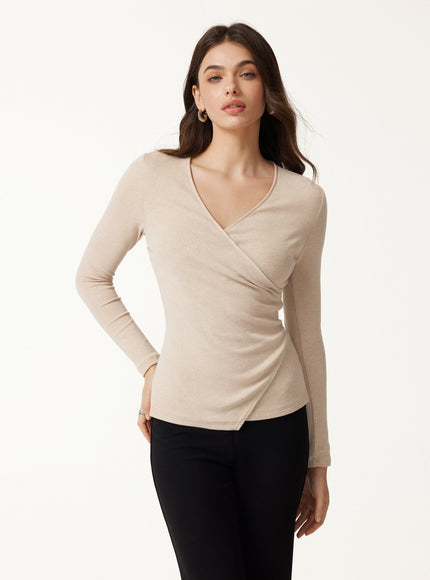Surplice Long Sleeve Asymmetrical Hem Top