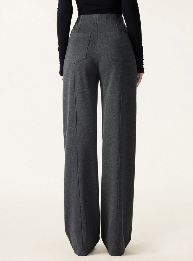 Ponte High-Rise Straight-Leg Pants with Pockets - Heather Black Grey