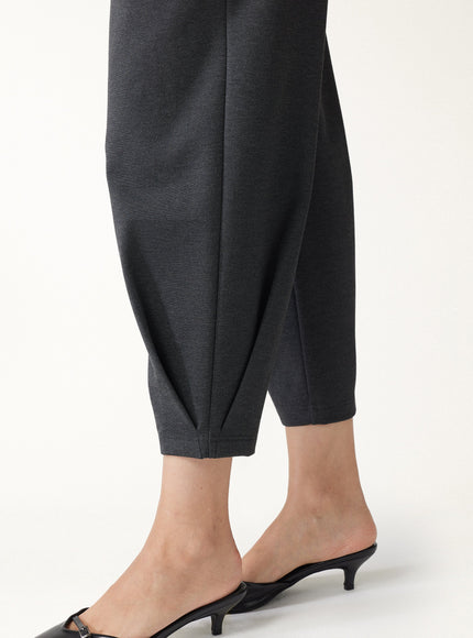 Stretch Ponte High-Rise Ankle Tapered Tuck Pants with Pockets