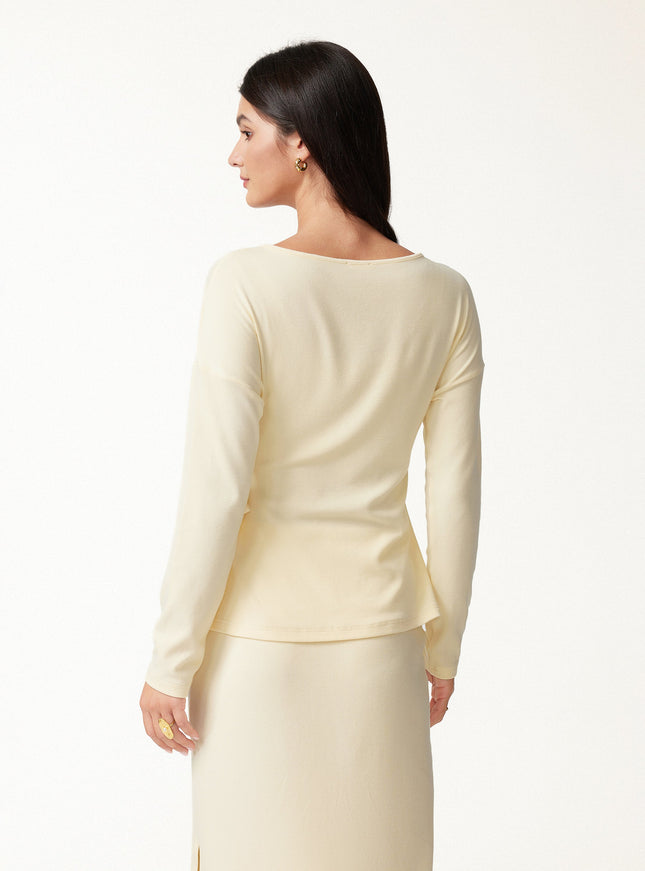 Boatneck Long Sleeve Tie-Waist Top