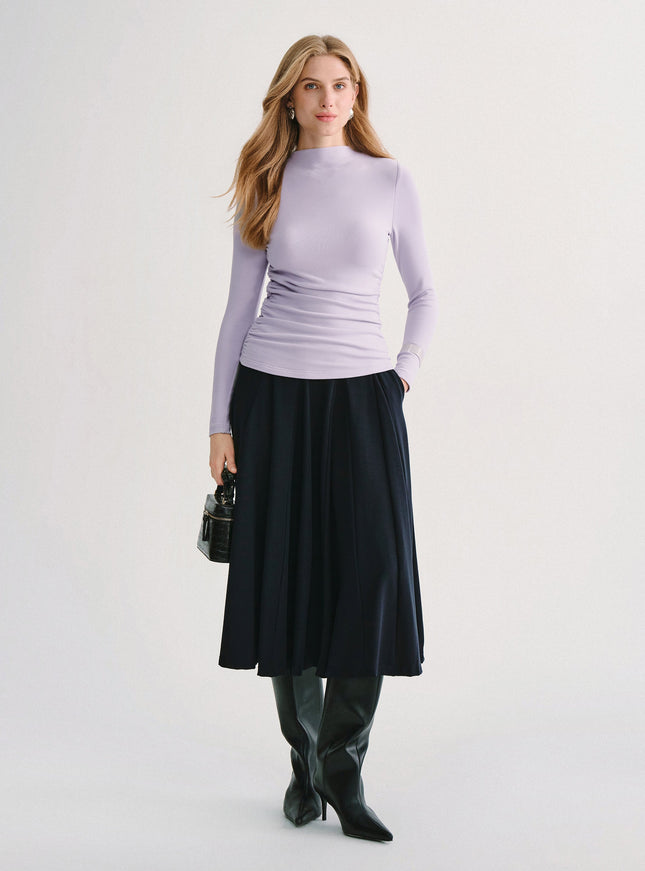 Mock Neck Long Sleeve Ruched Built-In Bra Top