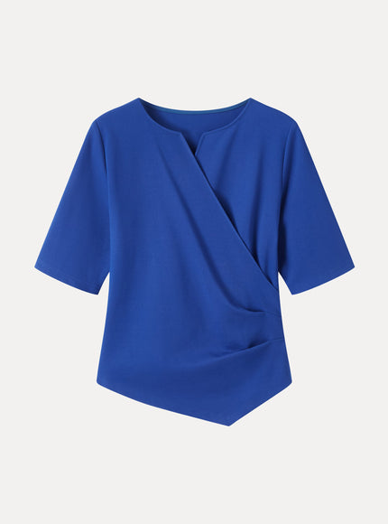 Ponte Surplice Elbow Sleeve Asymmetrical Hem Top