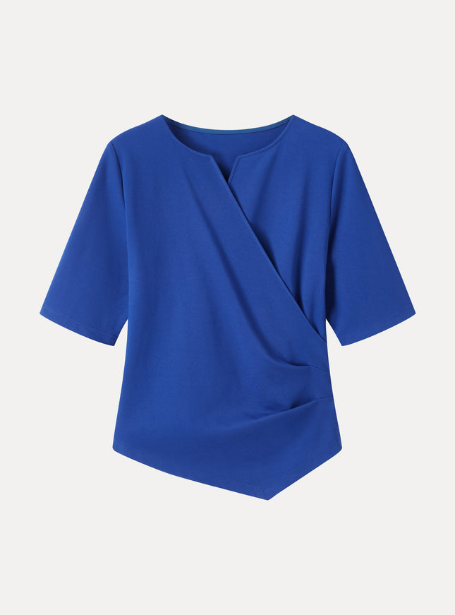 Ponte Surplice Elbow Sleeve Asymmetrical Hem Top