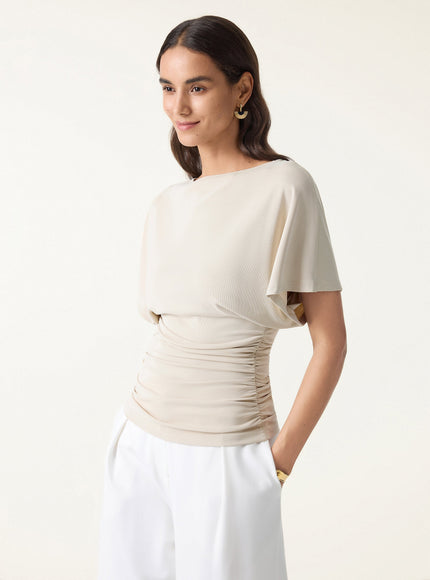 Effortless Boatneck Batwing Sleeve Side Ruched Top