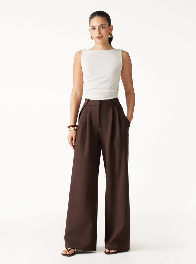 Ponte High-Rise Wide-Leg Gusset Pants with Pockets