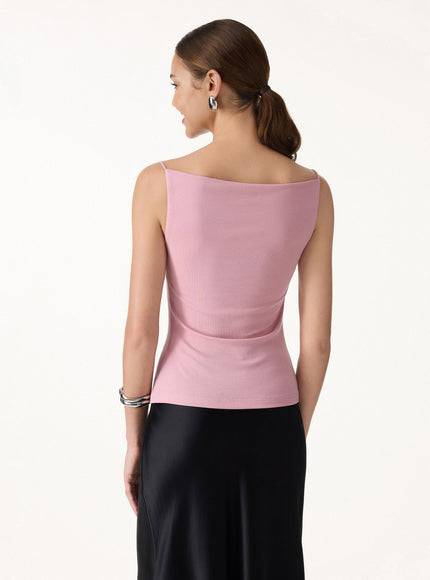 Stretch Linen Cowl Neck Built-In Bra Tank