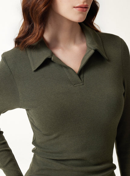 Office Staple V-Neck Lapel Long Sleeve Built-In Bra Top