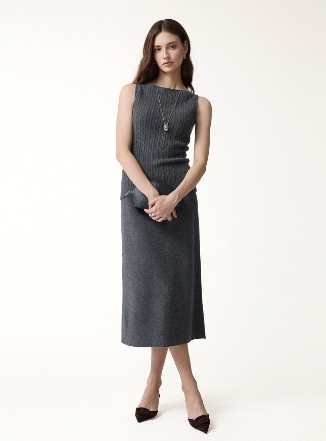 The Everyday Textured Merino-Blend Knit Skirt