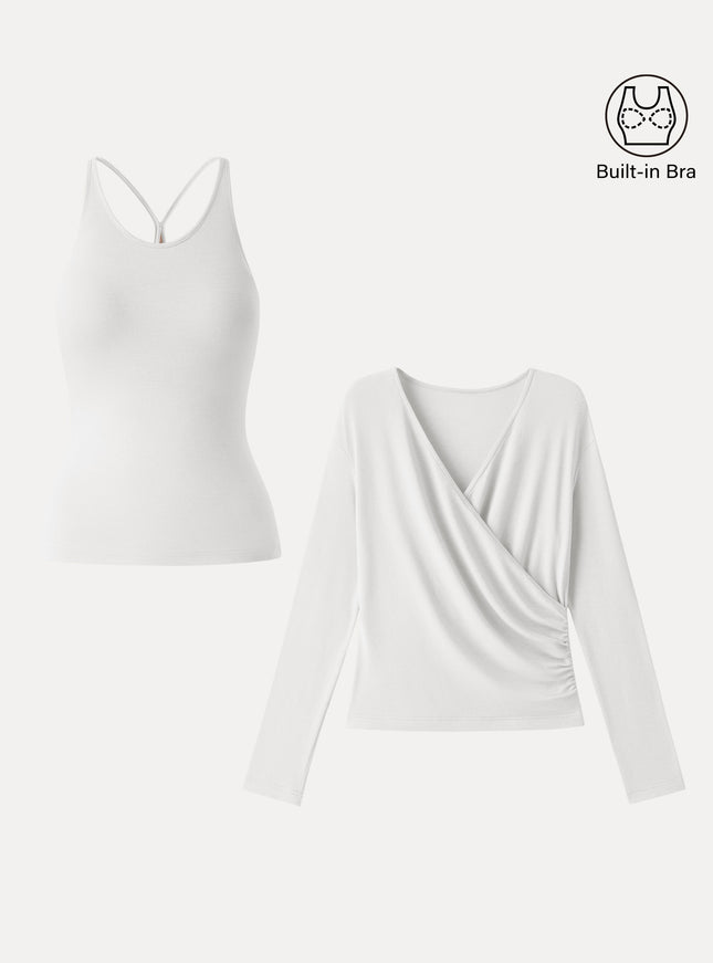 Two-Piece Set Cami with Surplice Built-In Bra Top