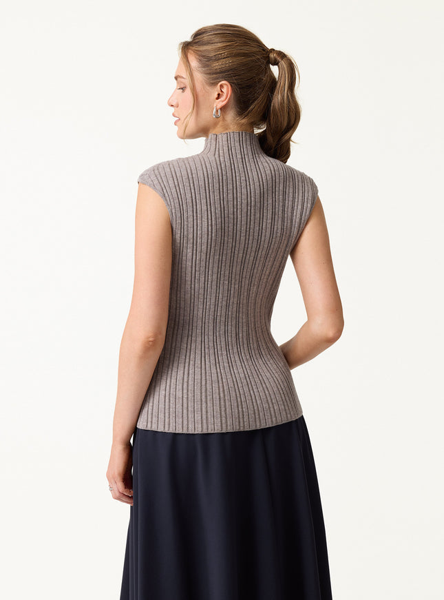 2Pcs Set 100% Merino Wool Long Sleeve Cardigan & Mock Neck Sweater