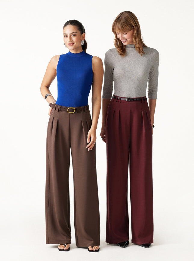 Lyocell Spacer Knit High-Rise Wide-Leg Tuck Pants with Pockets