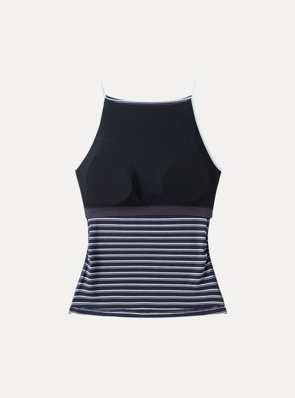 Striped Side Ruched Spaghetti New Airy Built-In Bra Tank