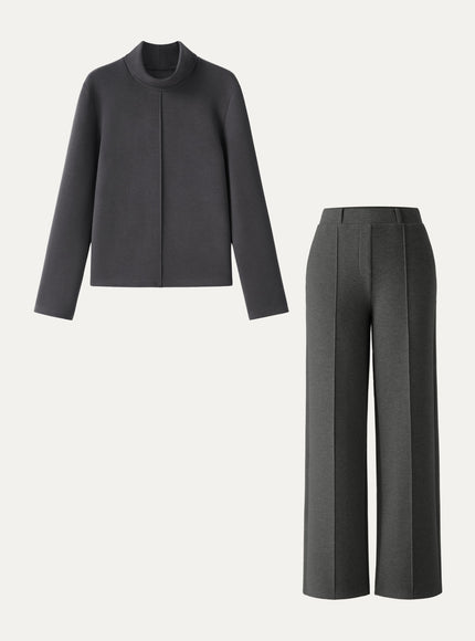2Pcs Set Turtleneck Top & Regular High Waisted Straight Leg Pull On Pant