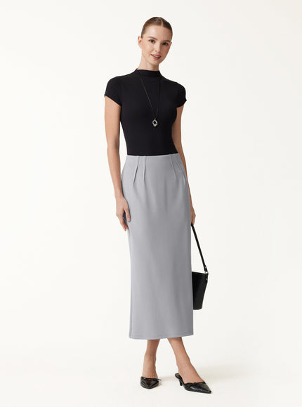 Ponte High-Rise Side-Tuck Column Midi Skirt