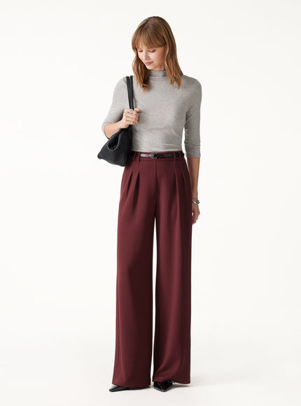 Lyocell Spacer Knit High-Rise Wide-Leg Tuck Pants with Pockets