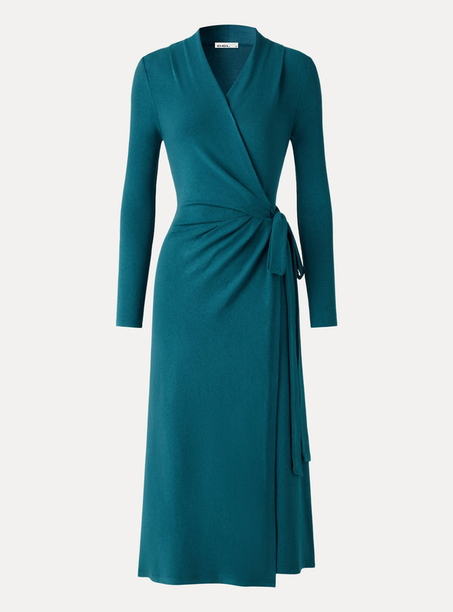 Classic Long Sleeve Midi Wrap Dress