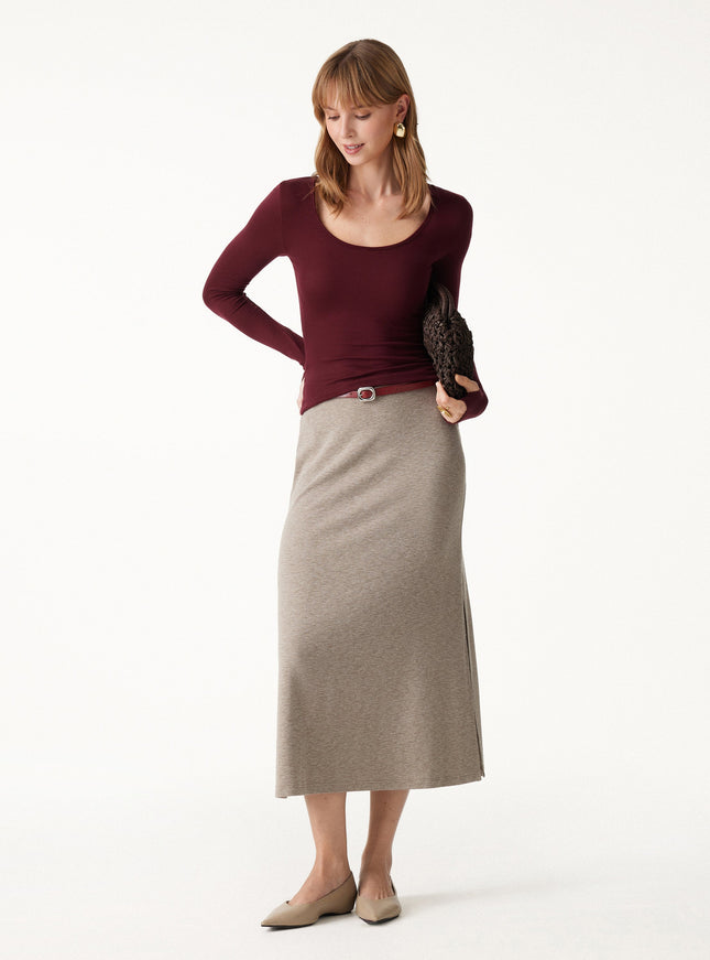 Side-Slit A-Line Midi Skirt