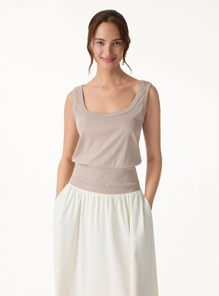 Cotton-Linen Blend Reversible Boatneck Low Back Top