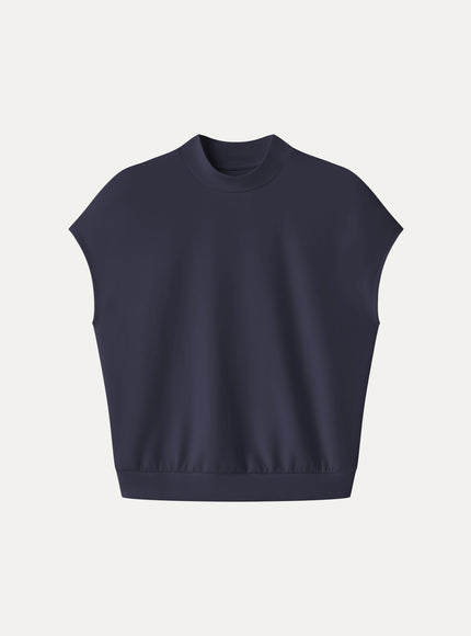 Modal Spacer Knit Mock Neck Cap Sleeve Banded Hem Top