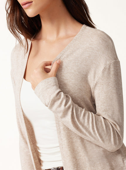 2Pcs Set Mock Neck Built-In Bra Top & Open-Front Long Sleeve Cardigan