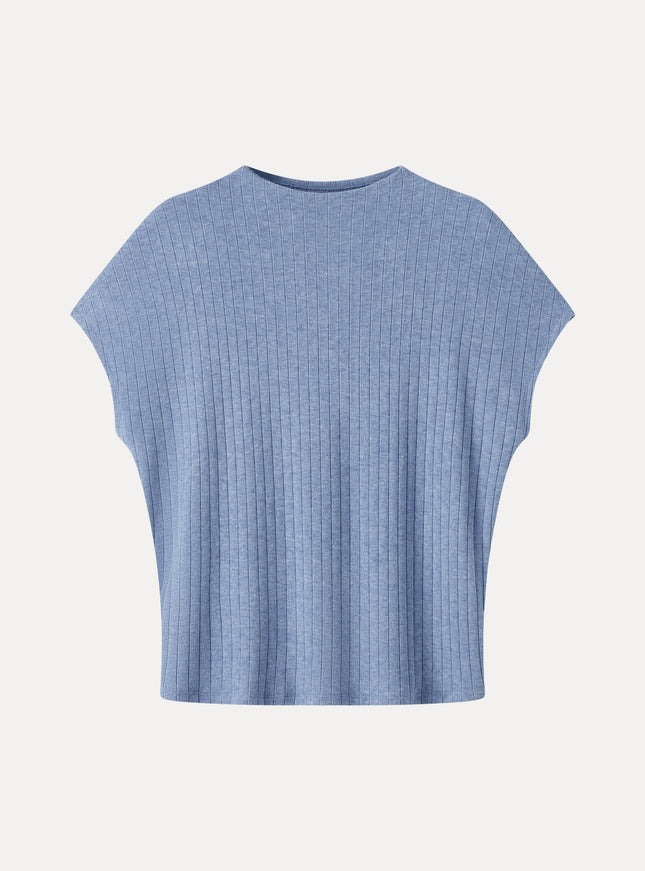 MaxWarm Wide Ribbed Mock Neck Cap Sleeve Banded Hem Top