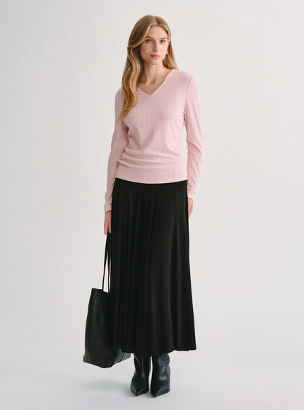Cotton-Viscose V-Neck Long Sleeve Top