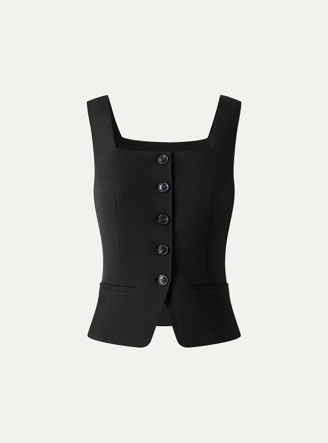 Stretch Ponte Square Neck Cropped Waistcoat with Pockets