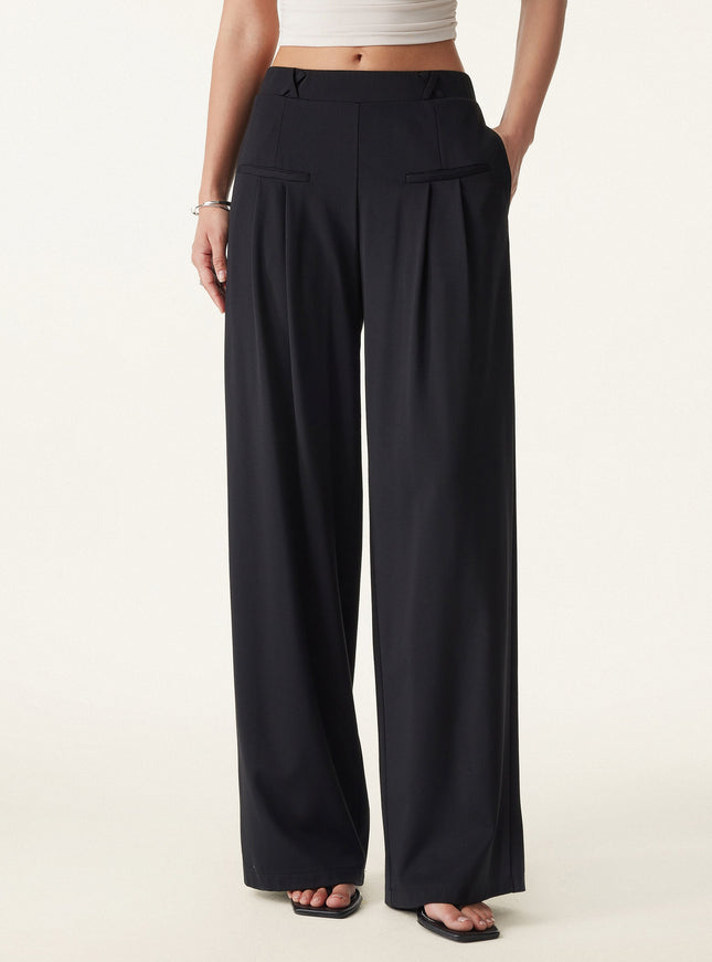 Drapey Bamboo Ponte Mid Rise Wide Leg Trouser with Pockets