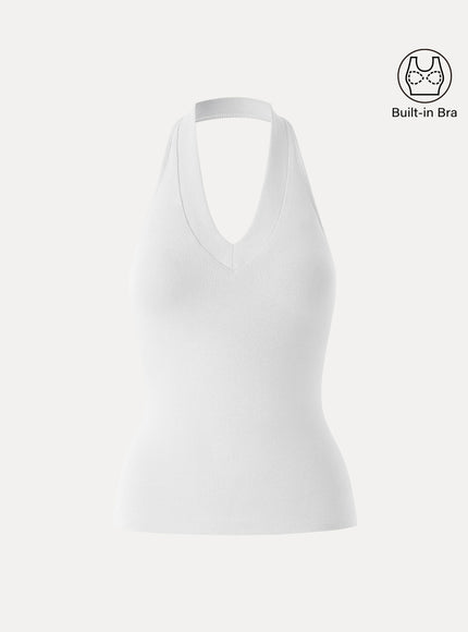 Halter Neck Open Back Built-In Bra Tank