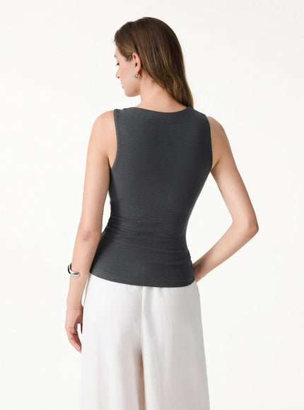 Sweat-Wicking Asymmetrical Neck Knotted Built-In Bra Tank